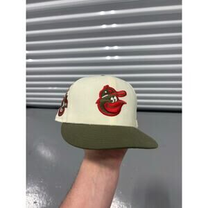 7 3/8- 59FIFTY Baltimore Orioles New Era Fitted Hat cap Dirty Martini Olive